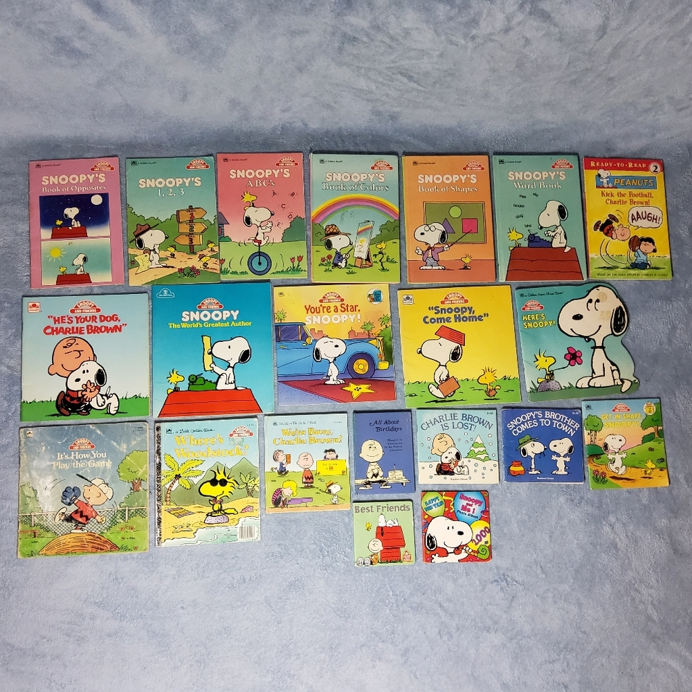 Large Lot of 21 Vintage Peanuts & Snoopy Books - Little Golden Books, ABCs, 123s